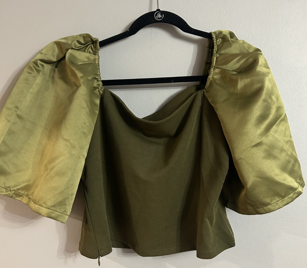 Puff Sleeve Crop top Goblincore Ren Fair Milkmaid Festival Chic shirt Green XL